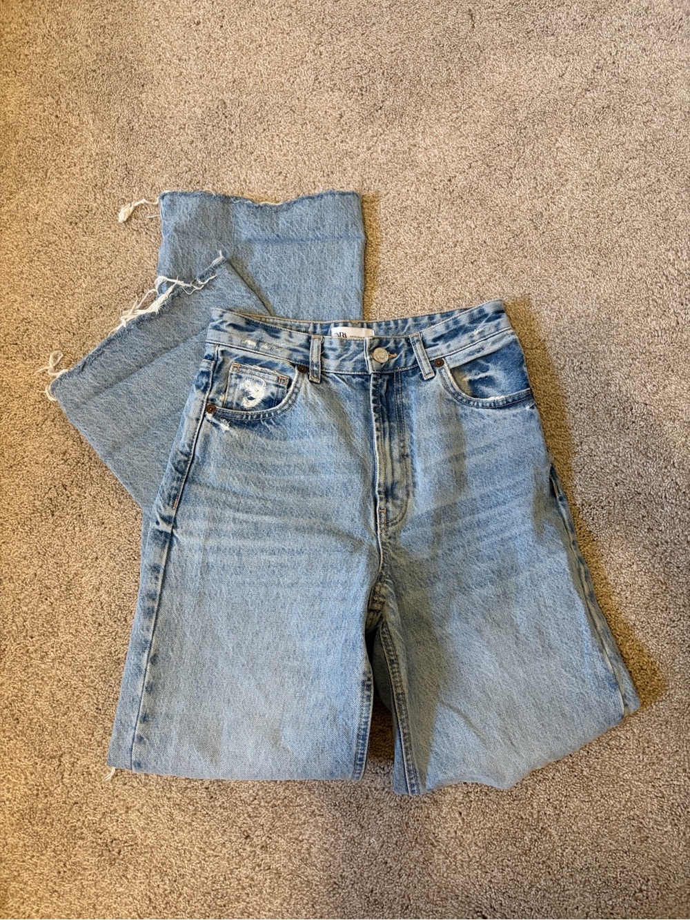 Zara Light Blue Wide-Leg High-Rise Jeans